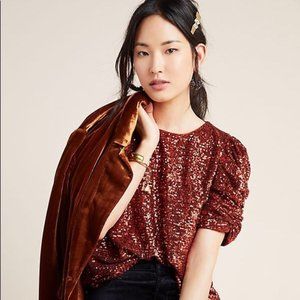 NWT Anthropologie $120 MARIE Copper Sequin Top 8P!